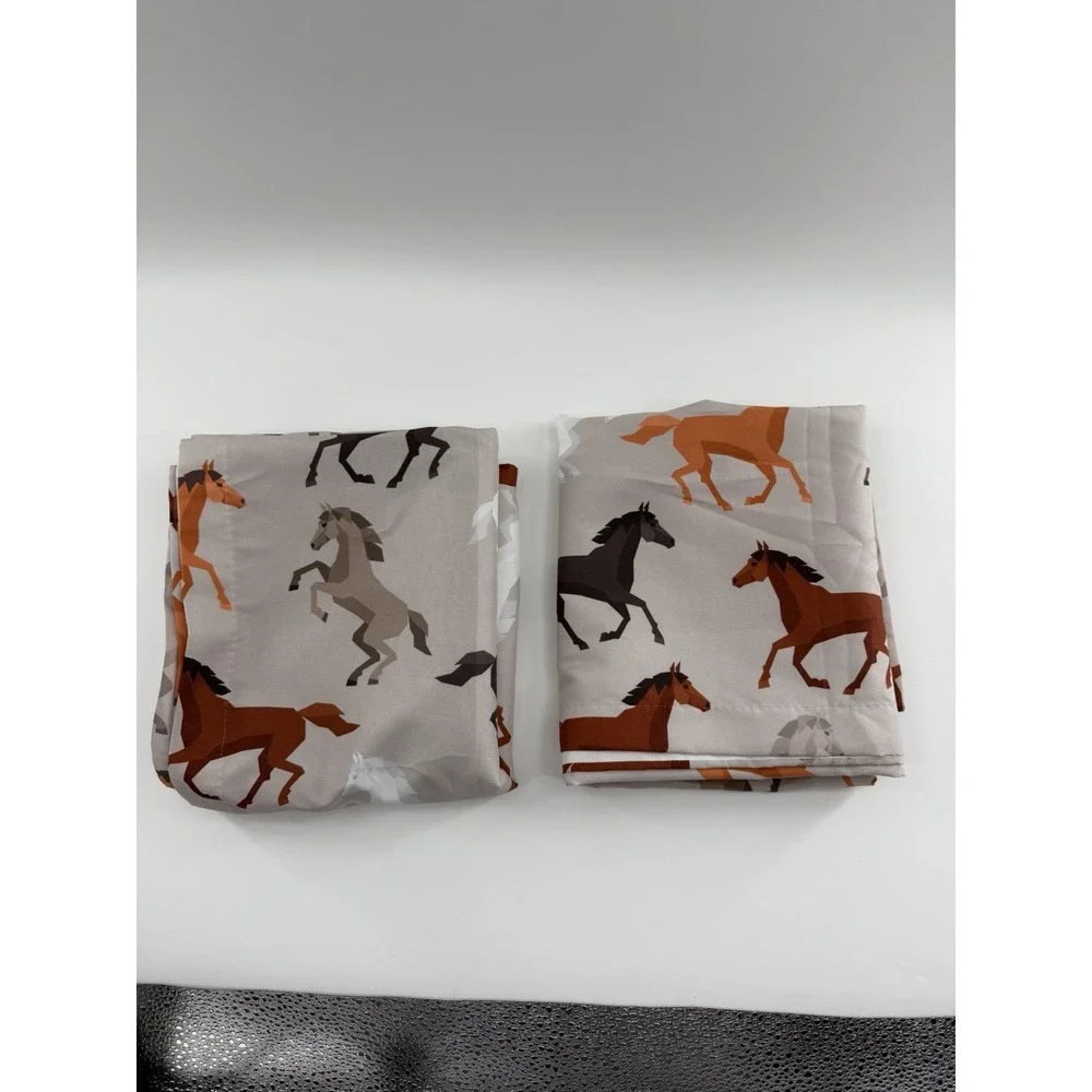 Horse Window Curtains Western Rustic Animal Running Horse 2 Drapes 28.5 x 64
